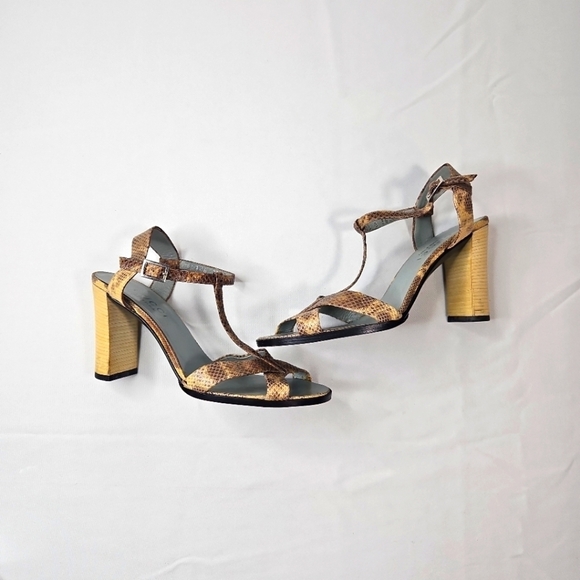 Gucci Brown Snakeskin Print Leather Sandals Size 35.5 - Picture 6 of 9